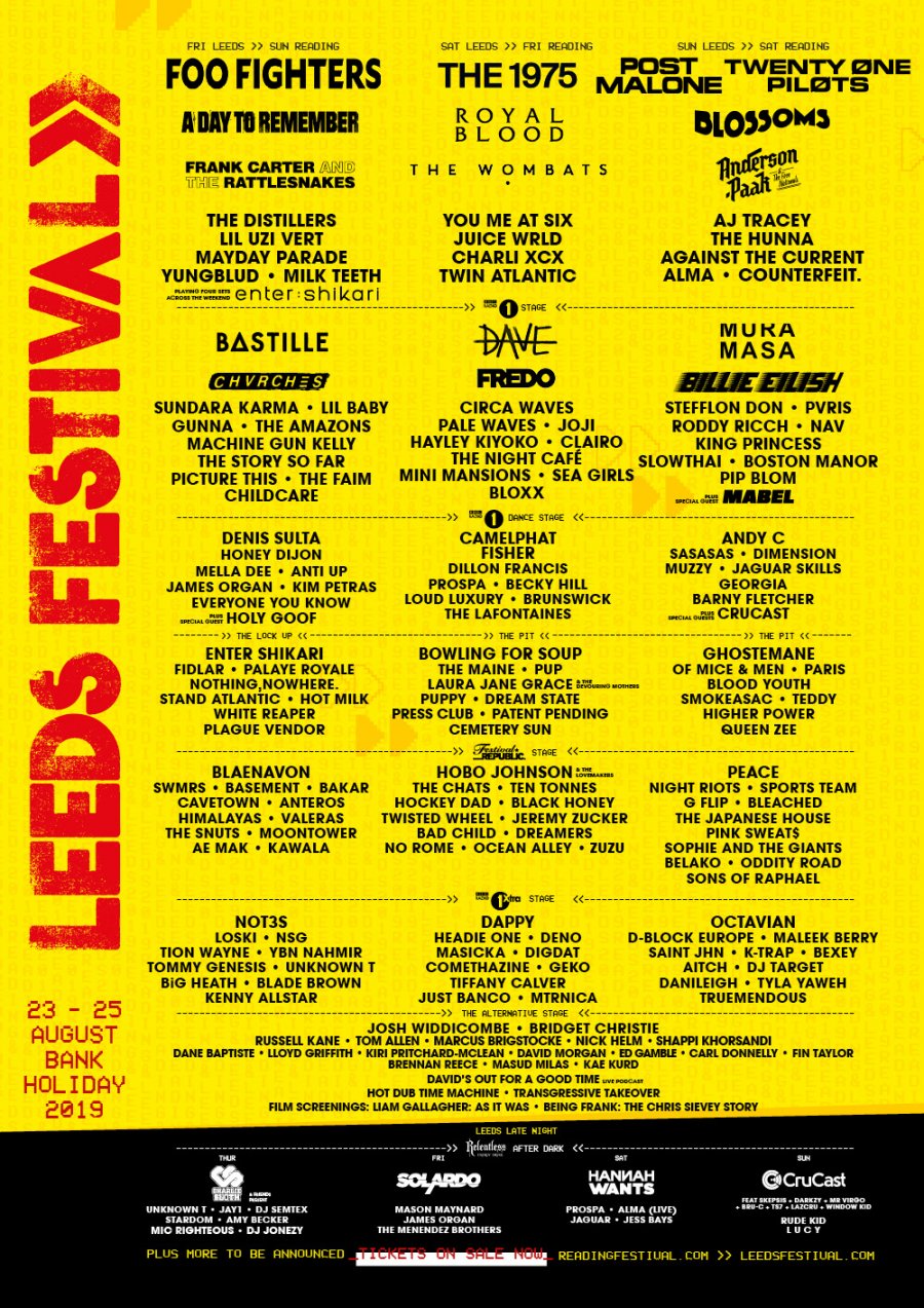 leeds festival 2019 line up - 25 most follow instagram accounts 2016