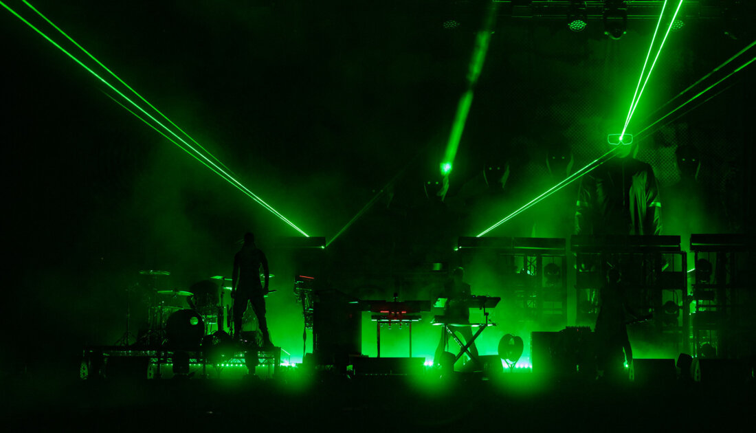 Green Lasers projecting out to crowd from Chevron Stage at Leeds Festival 